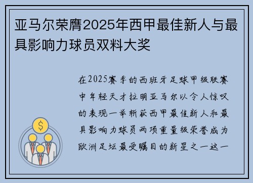 亚马尔荣膺2025年西甲最佳新人与最具影响力球员双料大奖